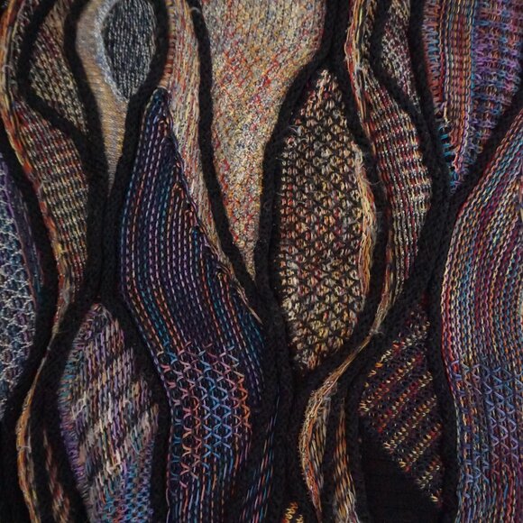 VTG Tundra Canada Multicolor Textured Knit Sweater Abstract Coogi Style Large - Picture 9 of 10